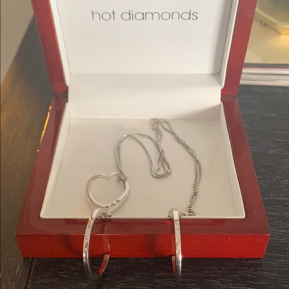 Real diamonds and silver necklace and earring set